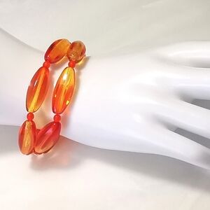 MURANO Lampwork bead handmade bracelet stretch brilliant orange